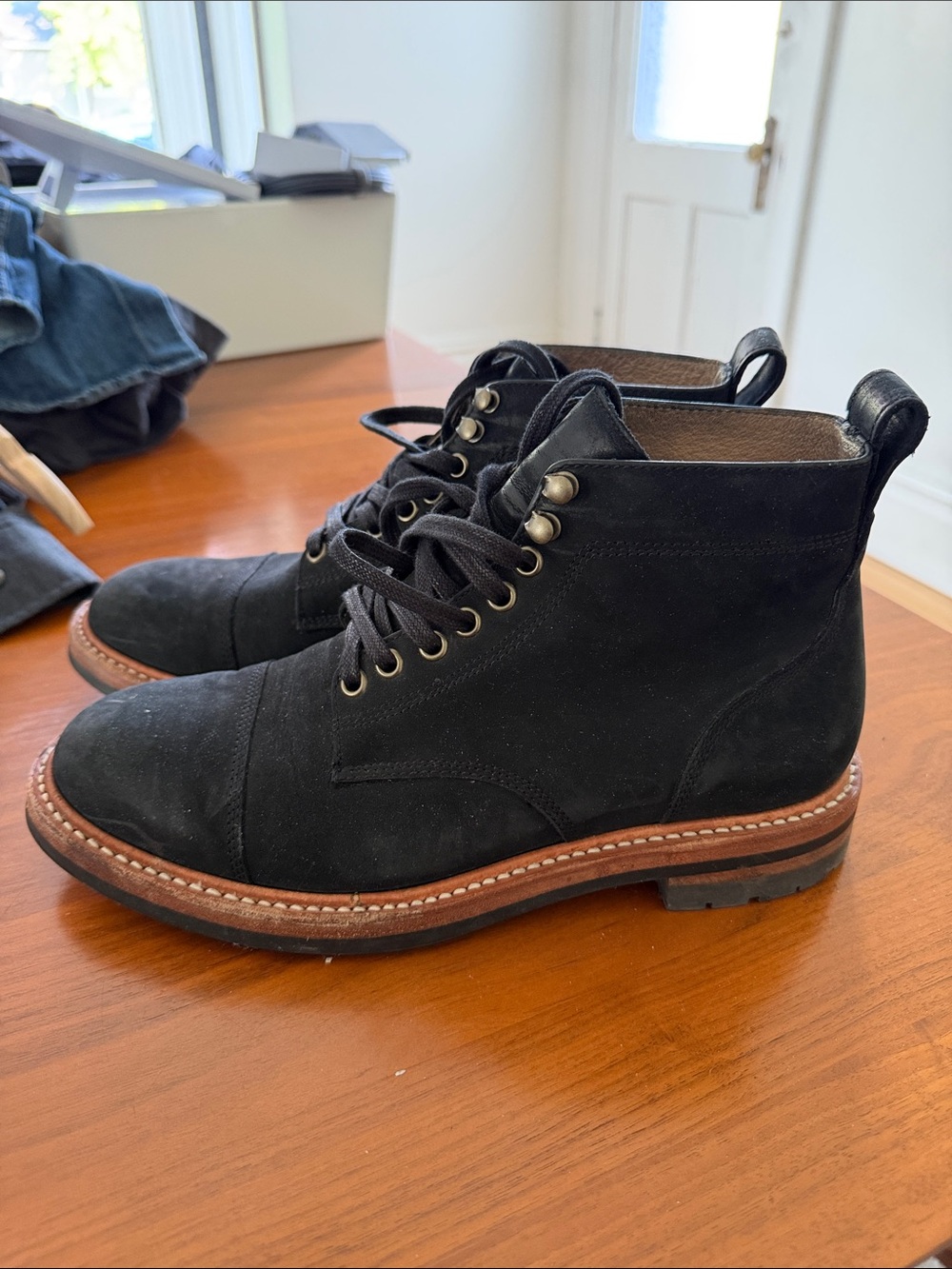 Taylor Stitch Black Suede Moto Lace-Up Boots | Men’s 8